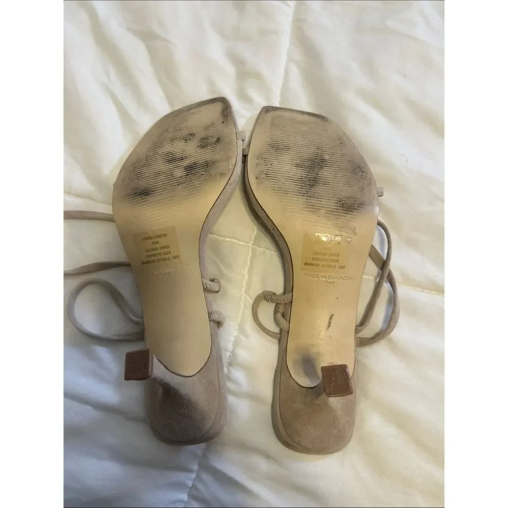 Steve Madden Locke Strappy Sandal Heels Womens 8 Square Toe Taupe Raffia Wrap